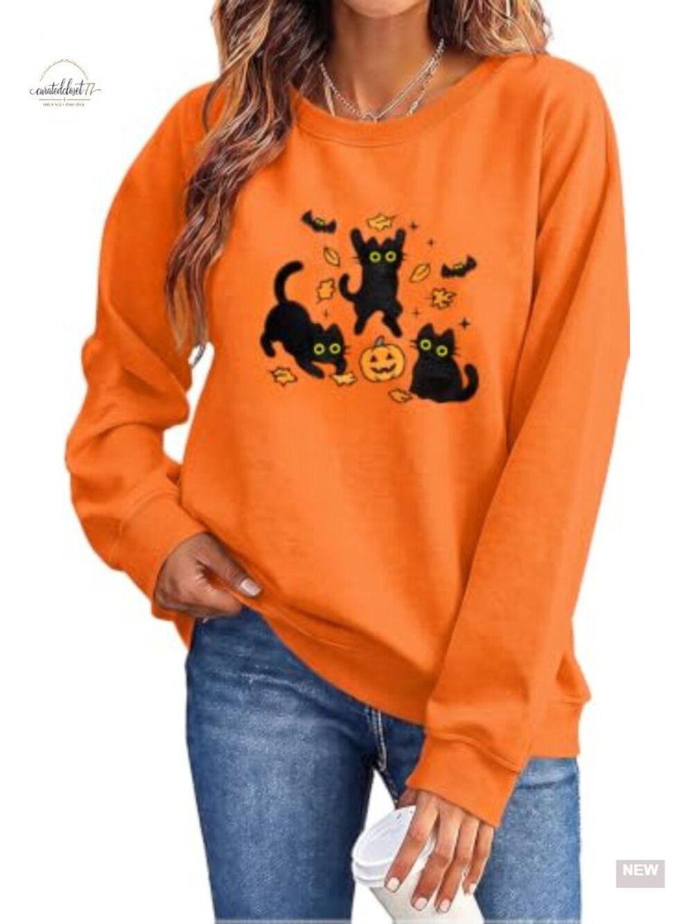 Womens Halloween Ghost Embroidered Fleece Sweatshirt Crewneck Pullover
